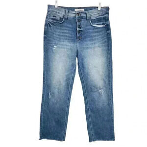 Whetherly Womens High-Rise Straight Leg Jeans Distressed Raw Hem Size 30/10